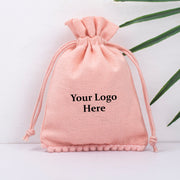 Peach Bottom PomPom Custom Jewerly Packaging Pouch Logo Personalized Drawstring Bag Small Wedding Favor